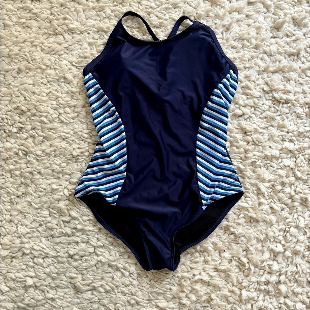Navy striped swimsuit L adjustable strap